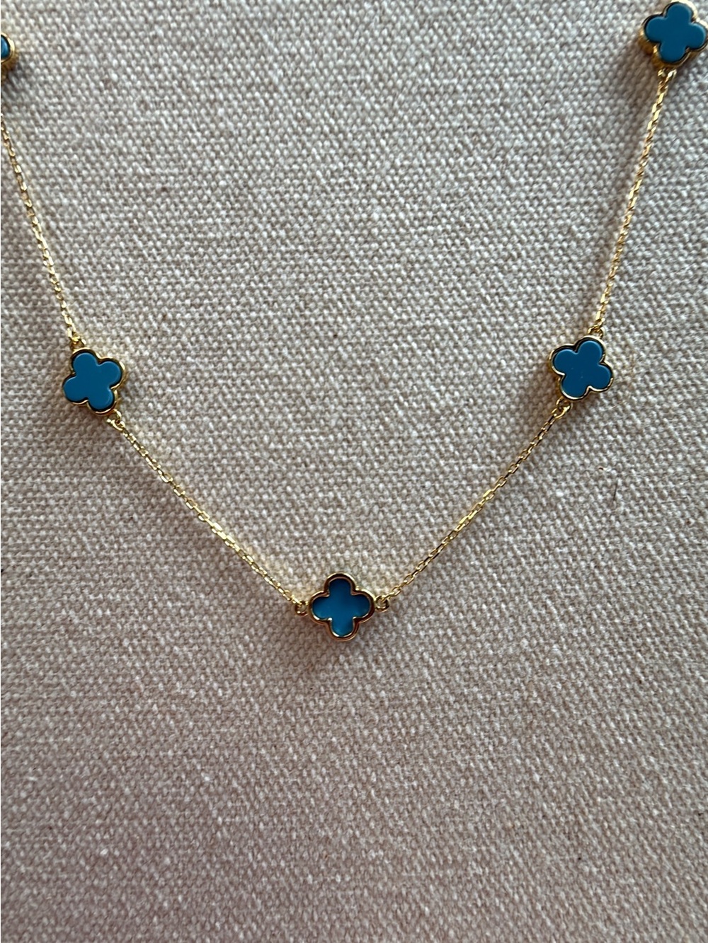 S925 Gold-Plated Sterling Silver Blue Clover Station Necklace – 7 Motif